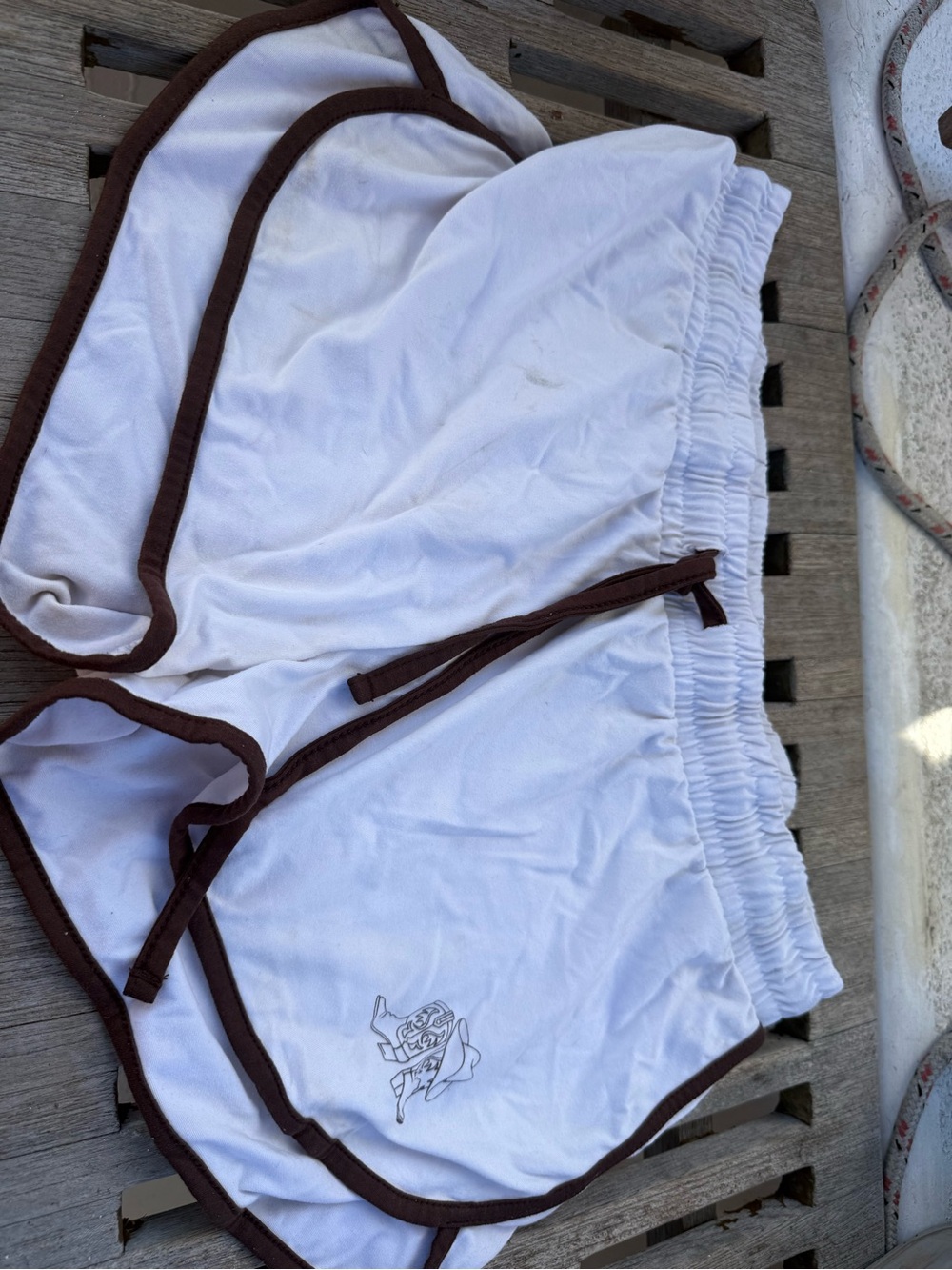 White Athletic Shorts with Brown Trim